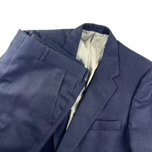 VTG Saks Fifth Avenue Men's Flannel Wool Chalk Stripe Suit Blue • 43 S | 38x29 - Picture 1 of 13