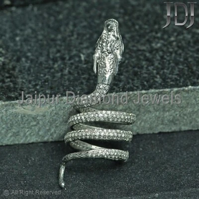 Dragon Snake Ring Natural Pave Diamond 925 Sterling Silver Handmade Jewelry Ring - Image 1 of 4