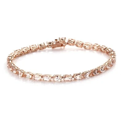 Double Row Natural Morganite Tennis Bracelet in 14K Rose Gold Silver - Image 1 of 2