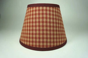 Country Primitive Burgundy Red Small Plaid Homespun Fabric Lampshade Lamp Shade - Picture 1 of 10