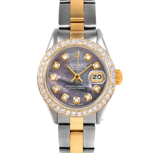 Rolex Ladies TT Datejust Black Mother Of Pearl Diamond Dial Diamond Bezel Watch - Picture 1 of 3