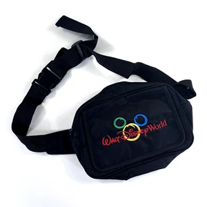 WALT DISNEY WORLD Black Embroidered Characters 3 Zip Pocket Fanny Pack 2000s - Picture 1 of 6