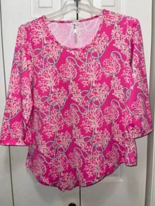 LULU B Pink Multicolored Coral & Rope Printed Top-T311-Size Small-EUC - Picture 1 of 3