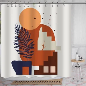 Boho Abstract Geometric Modern Art Leaves Sun Arch Minimalist Shower Curtain - Picture 1 of 21