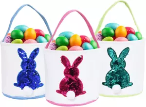3 Pcs Easter Bunny Basket Bags for Kids - Color Changing Reusable Easter Egg Bas - Picture 1 of 12
