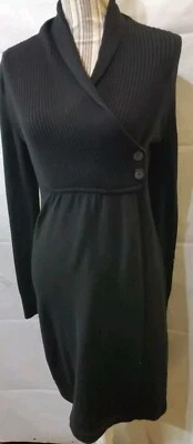 Vestido Suéter Negro Evan Picone Talla S Cintura Ajustada Manga Larga Imitación Envoltura Foto 1 de 4