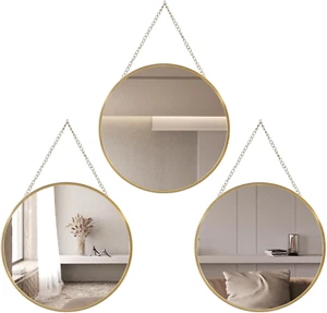 Hanging Circle Mirror Wall Decor Gold round Mirror with Hanging Chain for Bat... - Picture 1 of 1