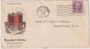 Greenville SC Illust advt color cover POINSETT HOTEL 1934 (d255) - Picture 1 of 2