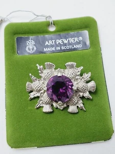 1990 Eilean Ohrstöpsel Celtic Scotland Kunst Zinn Silber Ltd. Lila Brosche Pin Neu - Bild 1 von 6