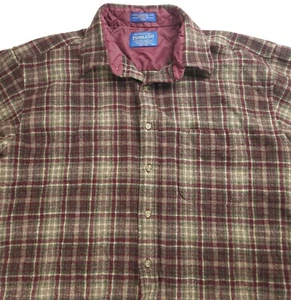XL Pendleton Button Red Tan Plaid Shirt Mens 100% Virgin Wool Outdoor Nature - Picture 1 of 4
