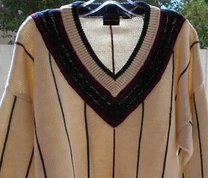 Struktur schwerer Baumwollmischung Strick V-Ausschnitt Zopfmuster Pullover MEDIUM elfenbein blau weinrot - Bild 1 von 12