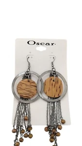 Oscar Dangle Earrings With Wooden Accents and Chain Tassels - Picture 1 of 4