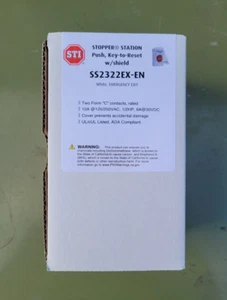 Sealed STI SS2322EX-EN Stopper Station White Push to EXIT Key to Reset w/ Shield - Picture 1 of 5