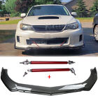 Carbon Fiber Front Bumper Lip Spoiler Splitter +Strut Rods For Subaru Impreza RS