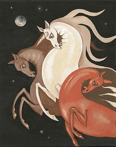 8x10 print of FOLK ART PAINTING ABSTRACT RYTA  WILD HORSES GOTHIC Unicorn spirit - Picture 1 of 1