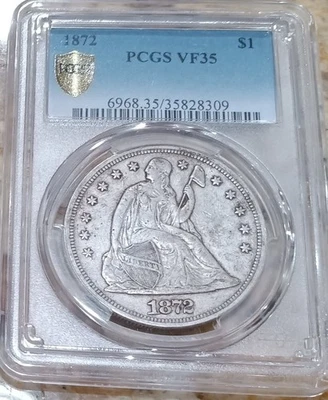 1872 Liberty Seated dollar, NGC VF-35 - Image 1 of 4