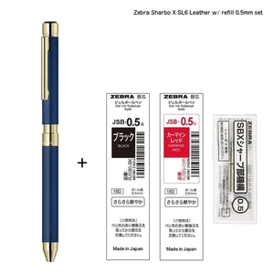 Zebra Sharbo X SL6 Leather Navy Multi Pen Set w/ 0.5 Black&Red Refills + Pencil - Picture 1 of 8