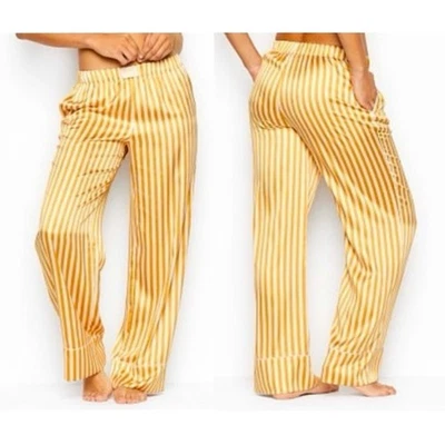 Victoria's Secret Yellow Stripe Afterhours Silky Satin Lounge Pants Size Medium - Image 1 of 4
