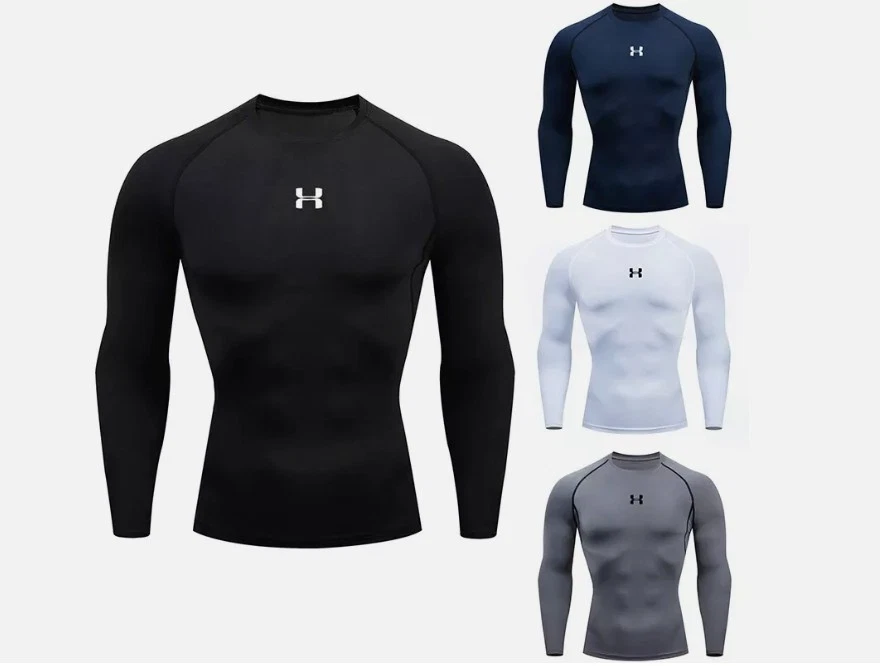 Mens Compression Armour Base Layer Top Long Sleeve Thermal Gym Sports Shirts UK - Image 1 of 1