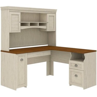 Fairview L Shaped Desk with Hutch in Antique White - Engineered Wood - Image 1 of 4