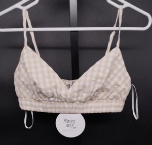 Princess Polly Lillia Gingham Crop Top Beige White Size US 6 / AU 10 NWT Summer - Picture 1 of 6