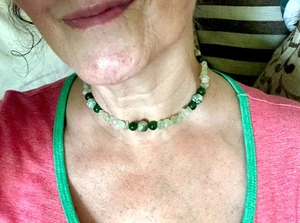 VTG Handmade Boho Beaded Choker Necklace~Pale Aventurine Nuggets/Marbled Jade - Picture 1 of 8