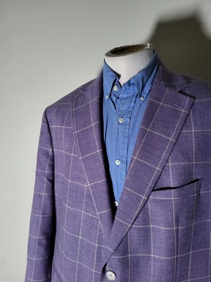 48R Tallia Purple Tan Wool Linen Windowpane Check Sport Coat Jacket Blazer  - Image 1 of 4