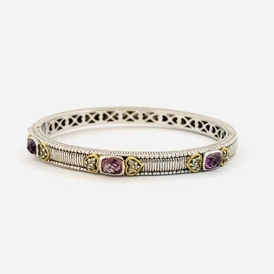 Estate JB 18K & Sterling Silver 925 Bangle Bracelet with Amethyst & Heart Accent - Image 1 of 4