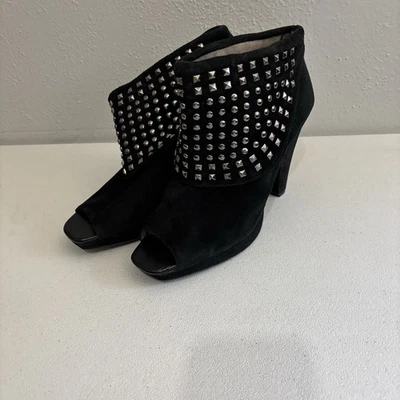 Kenneth Cole Reaction Open Toe Booties Studded Women 8 Black Leather Upper - Image 1 of 4