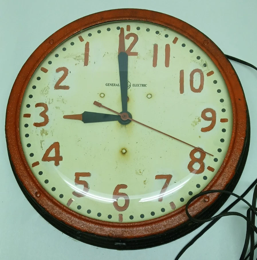 Vintage General Electric Red Eye Clock Metal w/Glass Dome   Model 1H1412 Working - Image 1 of 4