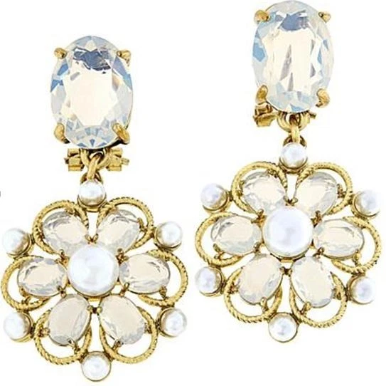 Pendientes Heidi Daus FIORE D' AMORE Floral Blanco Ópalo y Perla Colgantes Clipon Foto 1 de 1