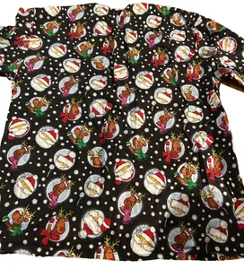 Tafford Women’s L Santa Claus Reindeer Snowflake Christmas Scrub Top Long Sleeve - Picture 1 of 8
