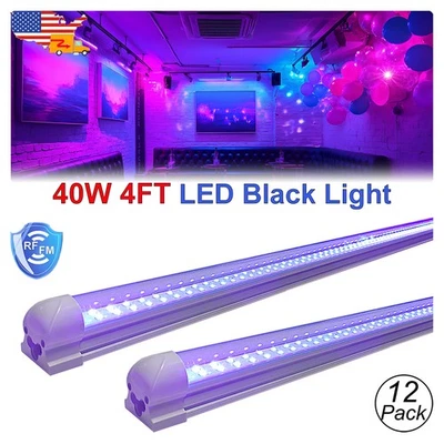 12件装4英尺UV LED黑色灯具40W T8可连接天花板安装俱乐部照明 — 第 1/4 张图片