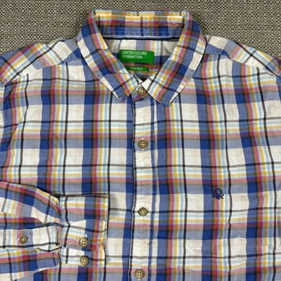 Benetton 男式衬衫 M 长袖标准版型格子白色蓝色红色黑色中号 — 第 1/4 张图片