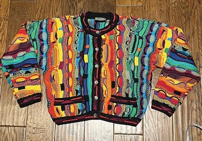 Vintage COOGI Cardigan 3D Knit Multicolor Biggie Sweater Sz Medium  Rare.  - Image 1 of 4