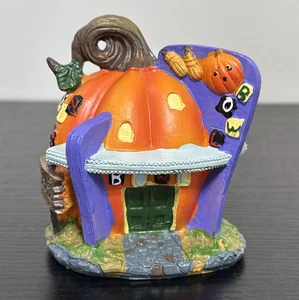 Halloween 4”resin Pumpkin Bowling Lane House Figurine W/ Pumpkin Accents - Picture 1 of 11