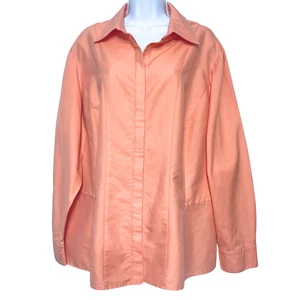 Coldwater Creek Button Up Top Womens Size 2X Peach Cotton Long Sleeve Career - Picture 1 of 11