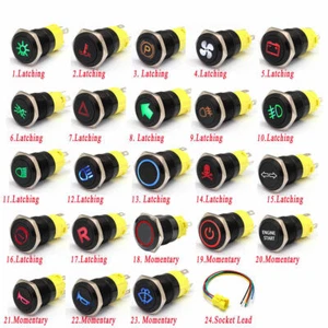 16mm 12V LED Licht tastender Knopf Auto Edelstahl Druckschalter Metallschalter - Bild 1 von 11