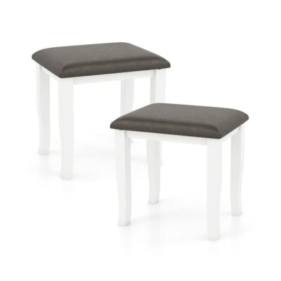 Set of 2 Dressing Table Stool Chair Makeup Ottoman Stool With Rubber Wood Seat - Image 1 of 4