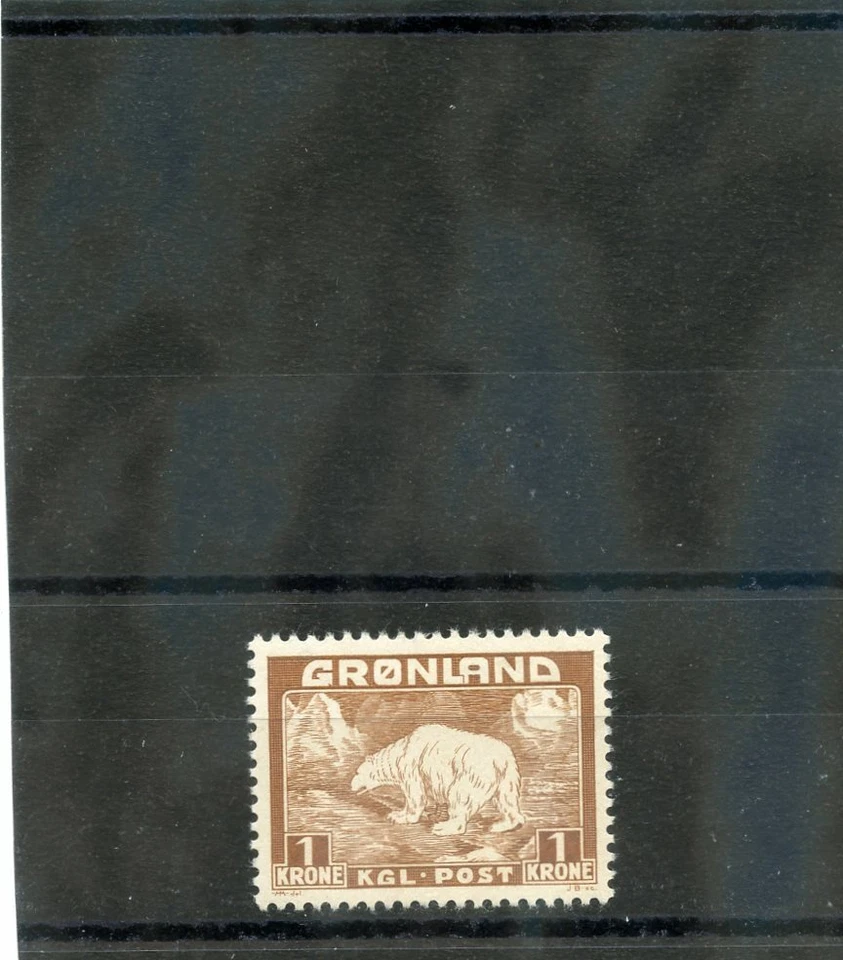 GREENLAND Sc 9(MI 7)*VF LH 1938 1KR MARROM, URSO POLAR US$ 21 - Imagem 1 de 1