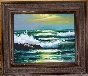 Vintage Original Ölgemälde auf Leinwand, Sea Scape, signiert, gerahmt 8x10 - Bild 1 von 5