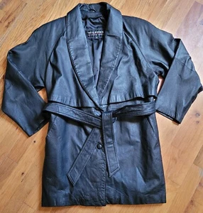 Vintage Wilson's Damen Leder Mantel Jacke Gürtel Trench Schwarz Gr. Medium Y2K - Bild 1 von 24