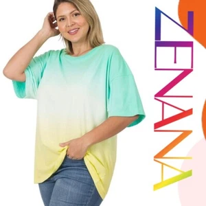 PLUS 1X 2X 3X ZENANA MINT & BANANA DIP DYE TUNIC/TOP/SHIRT/TEE BHCS - Picture 1 of 2
