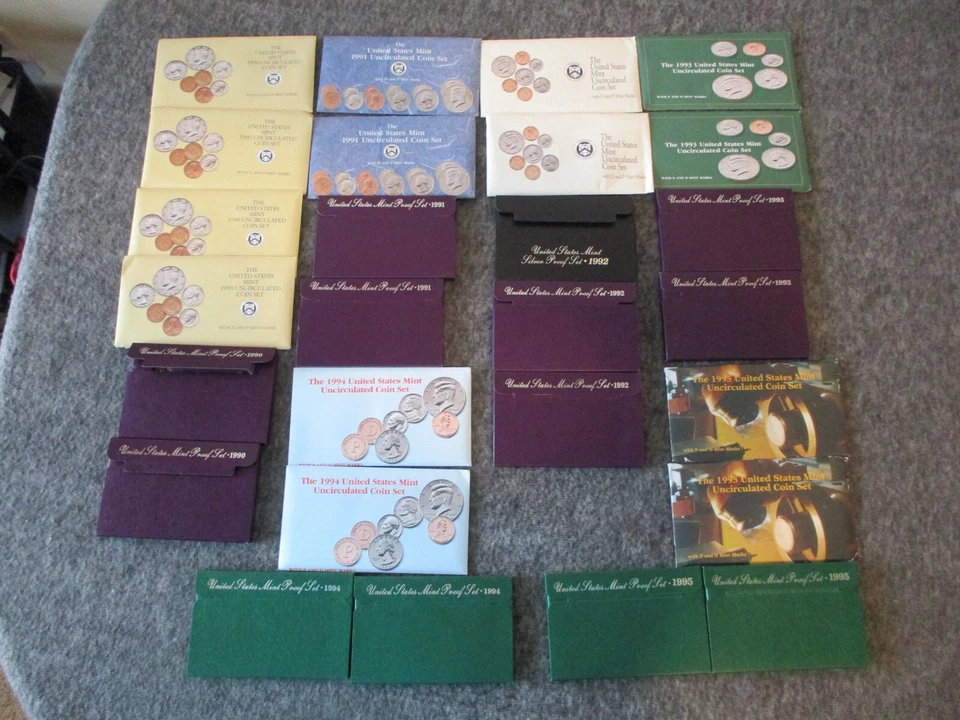 1990-95 US MINT PROOF + UNCIRCULATED + 1992 SILVER PROOF SET(27) - READ - Image 1 of 4