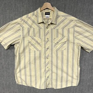 Joe Boxer Shirt Mens XL Beige Short Sleeve Pearl Snap Pocket Western Stripe FLAW - Picture 1 of 16