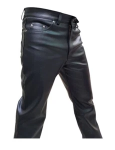 Men's Leather Pants 80s Punk Rock Silky Motorcycle Gothic Biker Trouser - Picture 1 of 8