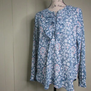 Blusa Ann Taylor Loft Transparente XS Volantes Floral Azul Rojo Blanco Manga Larga - Imagen 1 de 12