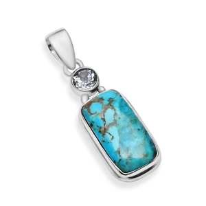 Colgante hecho a mano de plata de ley 925 con piedras preciosas de topacio azul y turquesa natural - Imagen 1 de 6