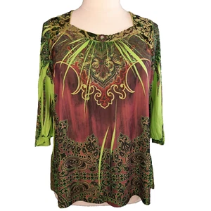 Vintage Y2K Top Damen 1X Paisley Schmuck Strass Samt Passe Boho Fee Grunge - Bild 1 von 16