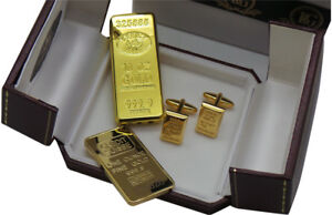 GOLD BAR BULLION Ingot style Luxury Cufflinks Cigarette Lighter Bar Gift Case